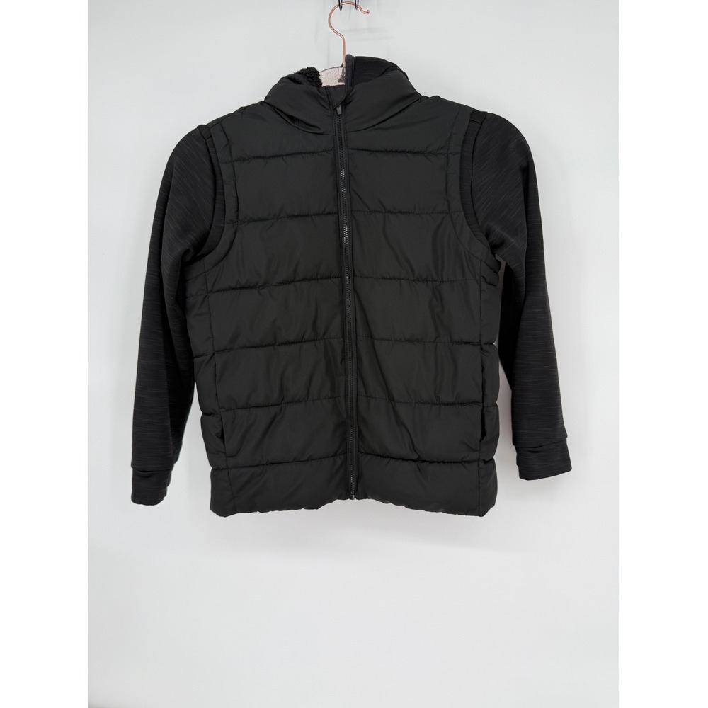 Old‎ Navy Kids Black Puffer Vest Hooded Jacket Sleeves Size M (8)